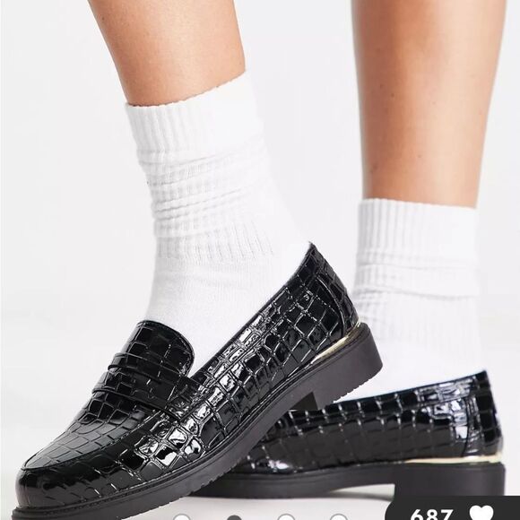 schuh‎ Wide Fit Lenzo loafers in black croc Size - Picture 2 of 10